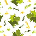 Seamless dinosaur pattern. Animal white background with green dino. Vector illustration. Royalty Free Stock Photo